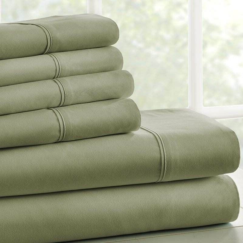 Queen Size Sage 6 PCS Soft Wrinkle Resistant Microfiber Polyester Sheet Set-2