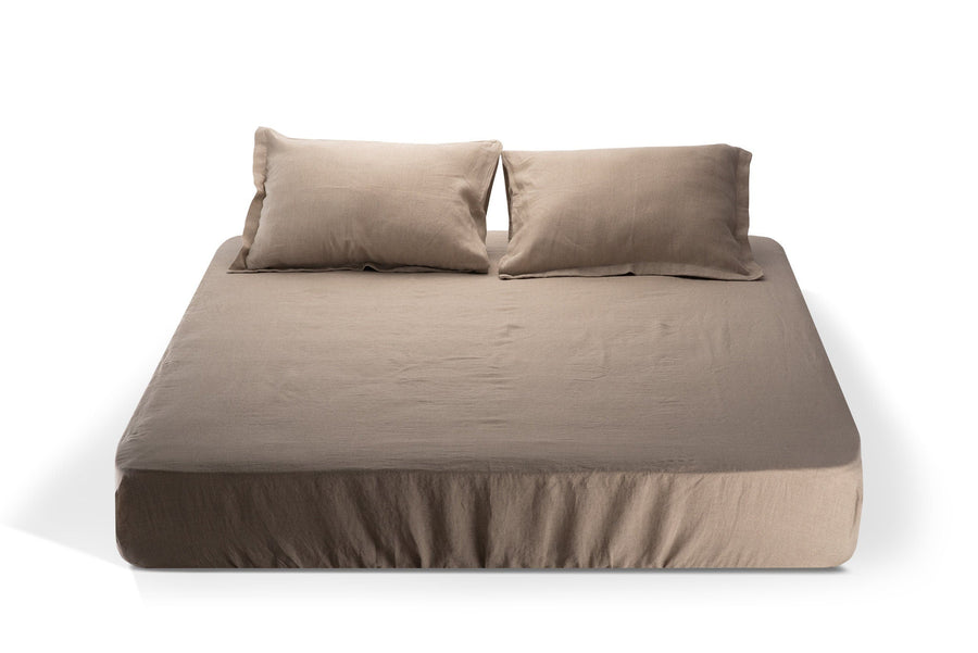 Natural linen fitted sheet-0